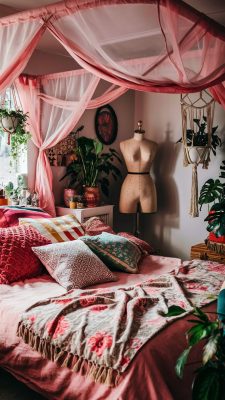 slaapkamer inspiratie oud roze boho stijl