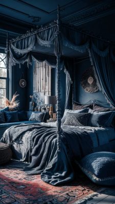 boho slaapkamer donkerblauw