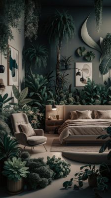 slaapkamer inspiratie urban jungle met donkergroene kleuren