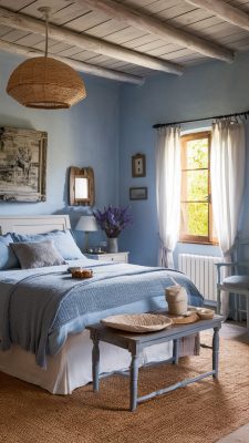 slaapkamer inspiratie donkerblauw met lavendel