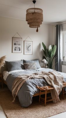 slaapkamer inspiratie antraciet bed boho stijl