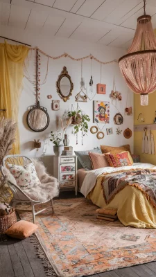 boho slaapkamer geel en oranje