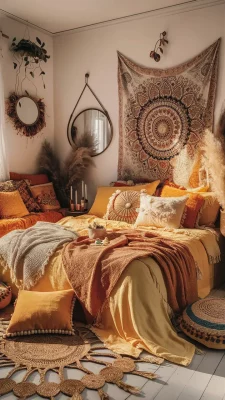 boho slaapkamer geel en oranje