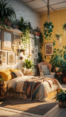 boho slaapkamer geel en oranje