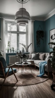 Scandinavische woonkamers  blauwtinten