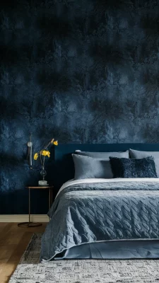 slaapkamer achterwand donkerblauw
