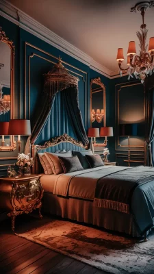 slaapkamer inspiratie donkerblauw hotel chique