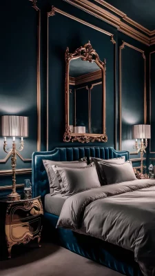 slaapkamer inspiratie donkerblauw hotel chique