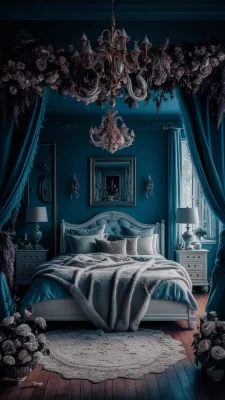 slaapkamer inspiratie donkerblauw romantisch