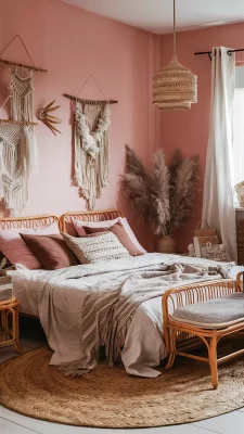 boho slaapkamer roze