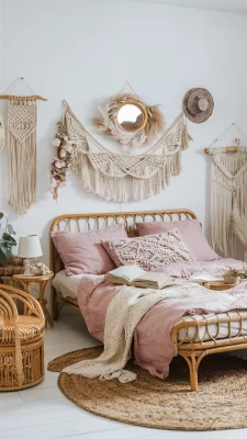 boho slaapkamer roze