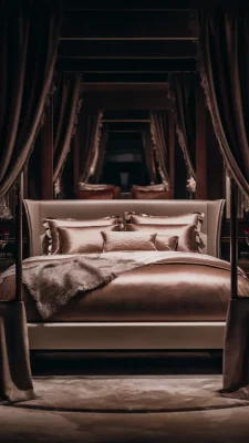 slaapkamer inspiratie warm luxe antraciet bed
