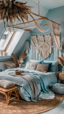 boho slaapkamer lichtblauw