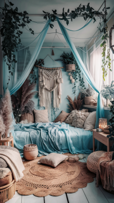 boho slaapkamer lichtblauw