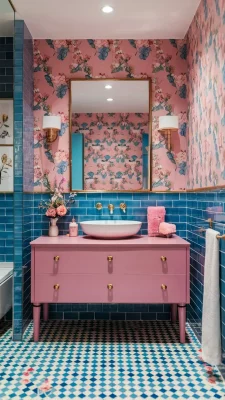 badkamer roze blauw