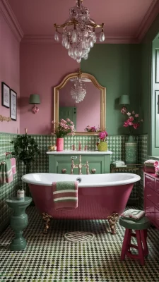 badkamer roze groen