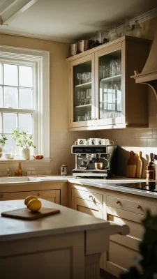 beige keuken met koffie corner
