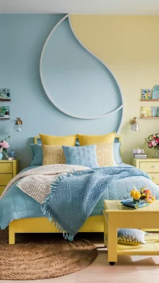 blauw met gele slaapkamer