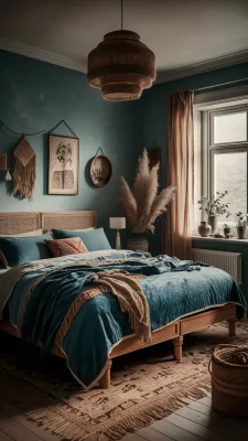 boho slaapkamer blauw ibiza stijl
