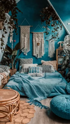 boho blauw slaapkamer