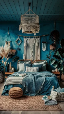 boho blauw slaapkamer