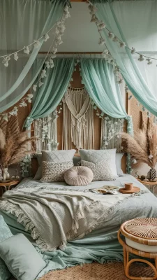 boho slaapkamer mintgroen