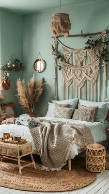 boho slaapkamer mintgroen