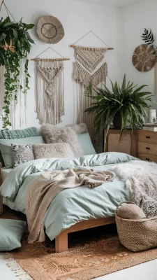 boho slaapkamer mintgroen