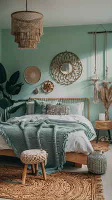 boho slaapkamer mintgroen