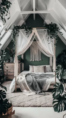 boho slaapkamer mosgroen