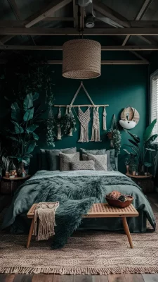 boho slaapkamer mosgroen