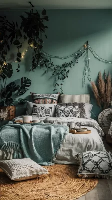 boho slaapkamer muntgroen