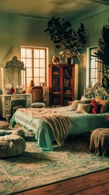 boho slaapkamer muntgroen