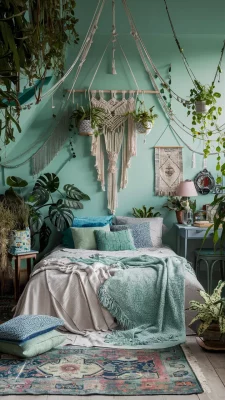 boho slaapkamer muntgroen