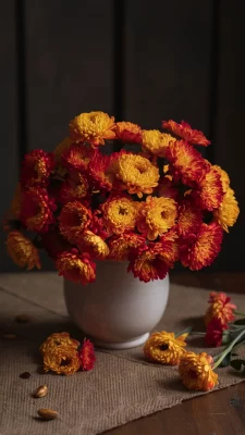 eenvoudige herfst bloemstukken met chrysanten