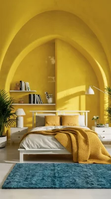 gele wand slaapkamer
