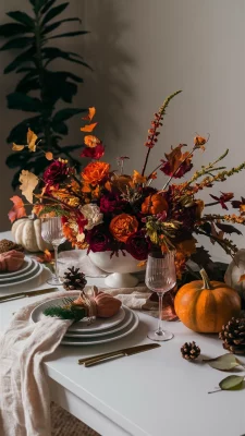 Herfst Bloemstukken op een Witte Tafel