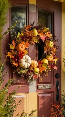 herfst kransen voordeur, herfst bloemstukken voordeur, voordeur krans