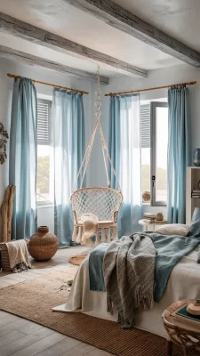 slaapkamer lichtblauw inspiratie kustblauw, kustthema, rustig blauw