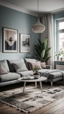 Scandinavische woonkamer met pasteltinten