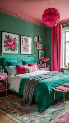 slaapkamer groen roze