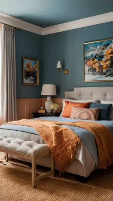 slaapkamer inspiratie blauw oranje