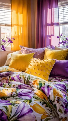 slaapkamer inspiratie geel en paars krokuskleuren voorjaar