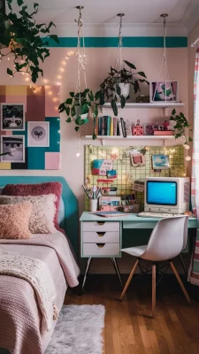 slaapkamer inspiratie y2k met retro kleuren en blokken