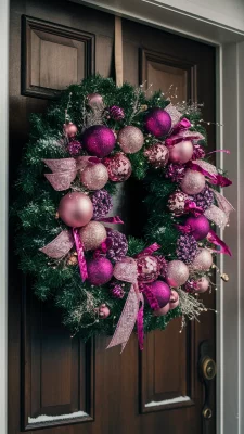 kerstkrans paars roze