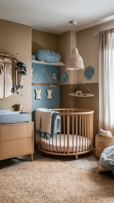 babykamer aardetinten en blauw