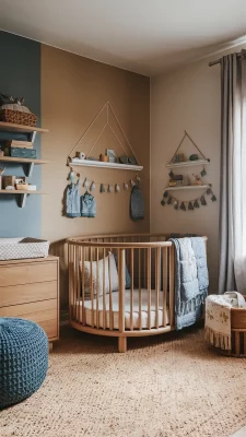 babykamer aardetinten en blauw