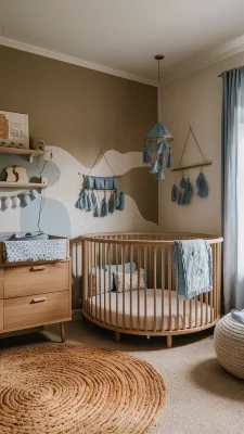 babykamer aardetinten en blauw