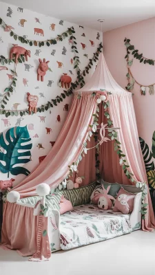 babykamer jungle roze meisje