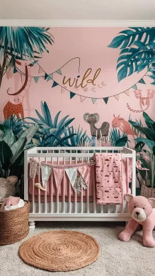 babykamer jungle roze meisje